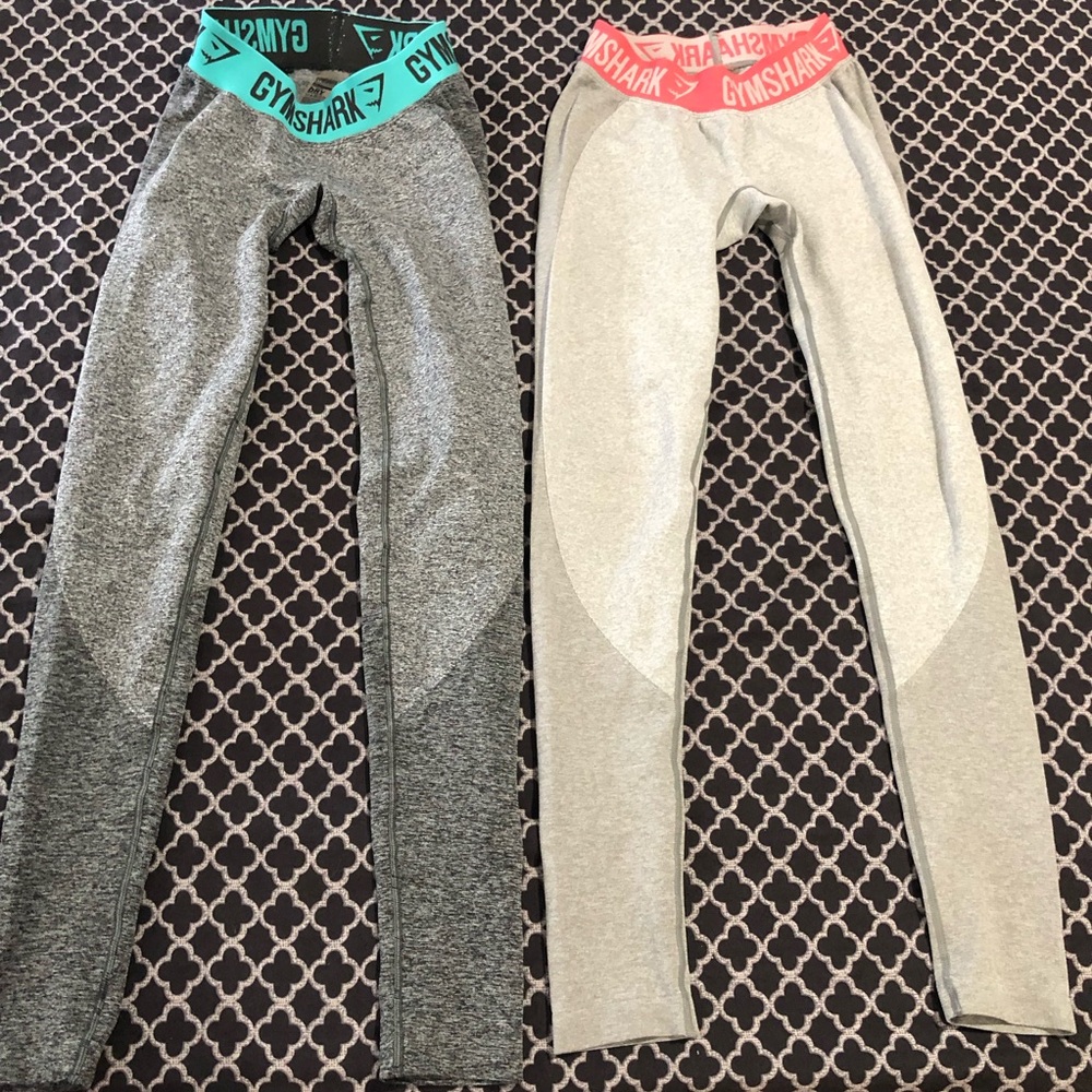 Gymshark Womens XS Flex Leggings Pink Blue Logo Waistband Marl Bundle (2) EE12